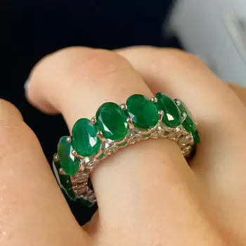 10ctw Oval Cut Emerald and Sapphire Eternity Ring