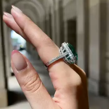 15ct Halo Cushion Cut Emerald Engagement Ring