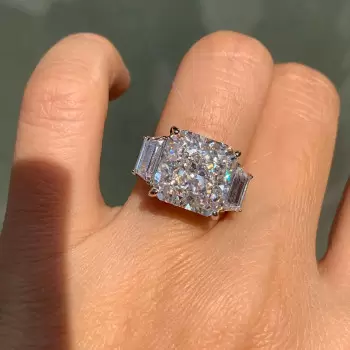 9ct Octagon-shaped White Sapphire Three Stone Engagement Ring