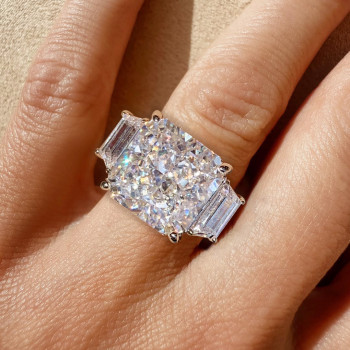 9ct Octagon-shaped White Sapphire Three Stone Engagement Ring
