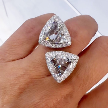 7.6ctw Halo Trillion Cut White Sapphire Two Stone Engagement Ring