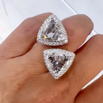 7.6ctw Halo Trillion Cut White Sapphire Two Stone Engagement Ring