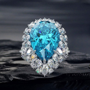 10ct Pear Cut Aquamarine Vintage Halo Cocktail Ring
