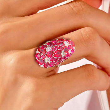 9.8ctw Ruby and White Sapphire Cluster Cocktail Ring