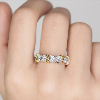 Round Cut White Sapphire Two Tone Knot Wedding Band