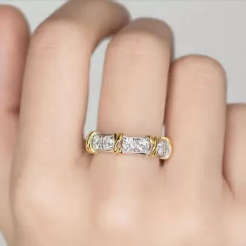 Round Cut White Sapphire Two Tone Knot Wedding Band