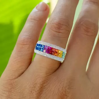 6.2ctw Princess Cut Rainbow Sapphire Wedding Band