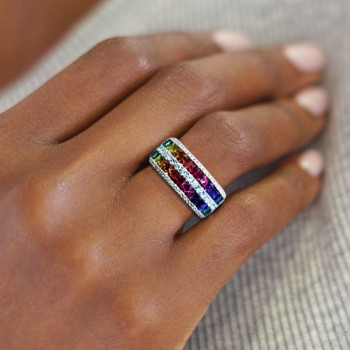 5.3ctw Princess Cut Rainbow Sapphire Wedding Band