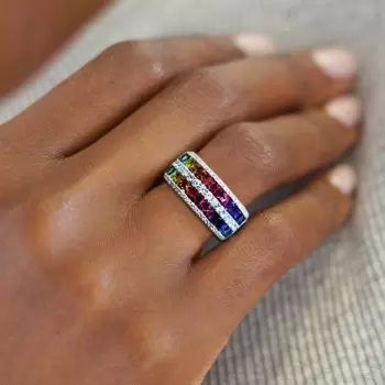 5.3ctw Princess Cut Rainbow Sapphire Wedding Band
