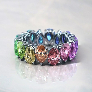 12ctw Pear Cut Rainbow Color Sapphire Eternity Ring