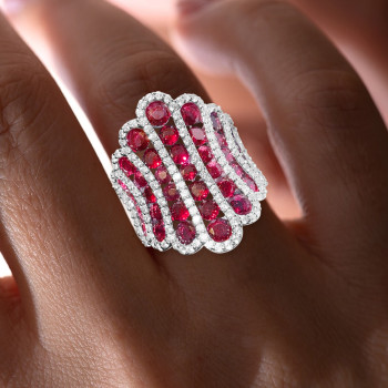 16ctw Round Cut Ruby Bold Wave Cocktail Ring