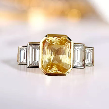 6.7ct Radiant Cut Yellow Sapphire Engagement Ring