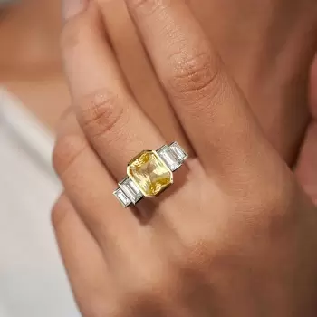6.7ct Radiant Cut Yellow Sapphire Engagement Ring