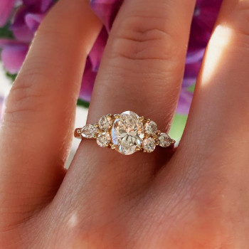 2.5ct Oval Cut Cluster Sidestone Engagement Ring