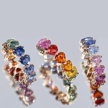 9ctw Heart Cut Rainbow Sapphire Eternity Ring