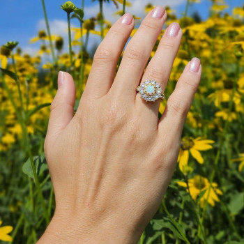 7MM White Opal Vintage Halo Engagement Ring