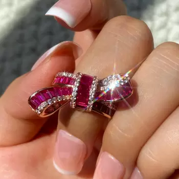 Invisible Set Baguette Cut Ruby Bow Ring