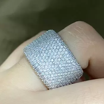 Paved White Sapphire Bold Wide Eternity Ring