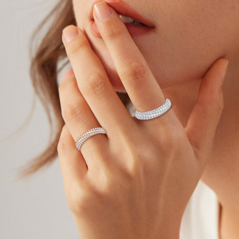 Paved White Sapphire Twist Wedding Band