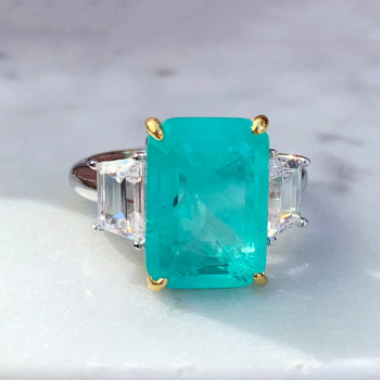 8ct Emerald Cut Paraiba Three-stone Engagement Ring