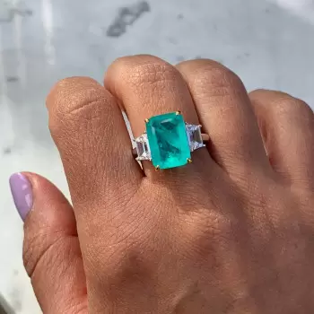 8ct Emerald Cut Paraiba Three-stone Engagement Ring