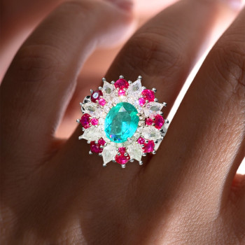 2ct Paraiba Tourmaline Vintage Halo Cocktail Ring
