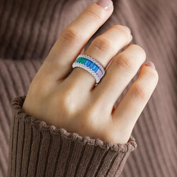 Baguette Cut Rainbow Sapphire Eternity Ring