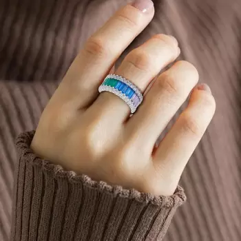 Baguette Cut Rainbow Sapphire Eternity Ring