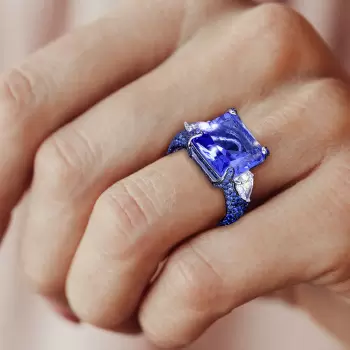13ct Princess Cut Sapphire Bold Paved Cocktail Ring
