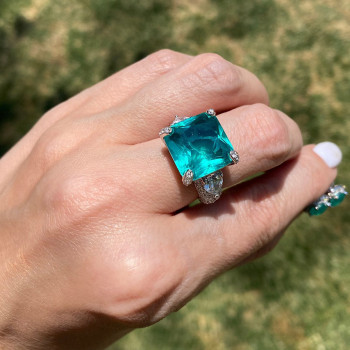 13ct Princess Cut Paraiba Bold Paved Ring