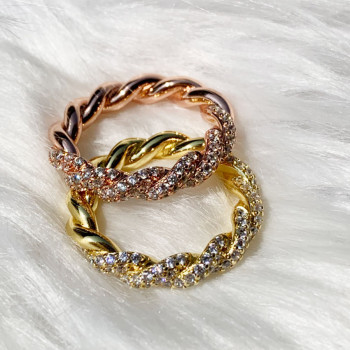 Paved White Sapphire Thick Twisted Ring