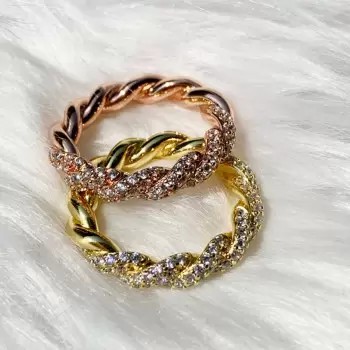 Paved White Sapphire Thick Twisted Ring