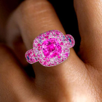 Fuchsia and Pink Sapphire Allover Paved Ring