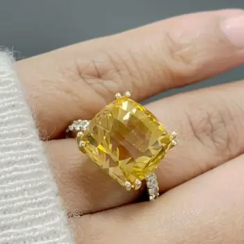 12.6ct Cushion Cut Yellow Sapphire Engagement Ring