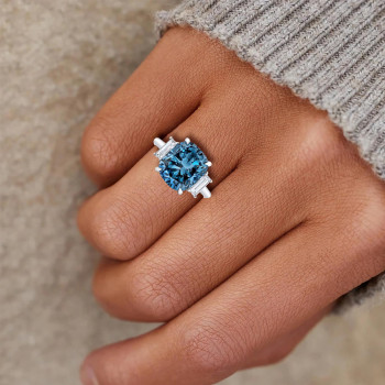 11ct Cushion Cut London Blue Sapphire Engagement Ring