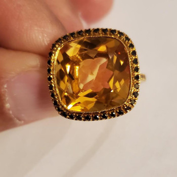 11.5ct Halo Cushion Cut Yellow Sapphire Engagement Ring