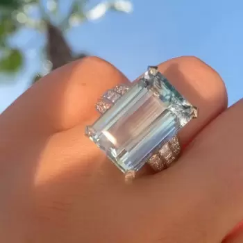 14ct Emerald Cut Light Aquamarine Cocktail Ring