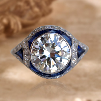 Art-Deco 3.8ct Round Cut Engagement Ring