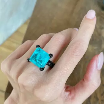 12ct Princess Cut Paraiba Bold Paved Cocktail Ring