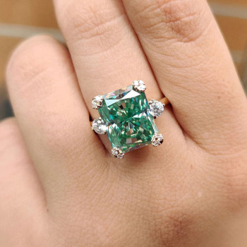8.5ct Radiant Cut Green Sapphire Engagement Ring