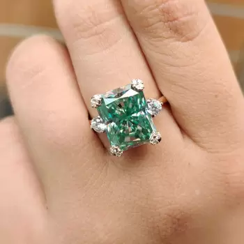 8.5ct Radiant Cut Green Sapphire Engagement Ring