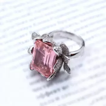 8ct Emerald Cut Pink Sapphire Flower Cocktail Ring