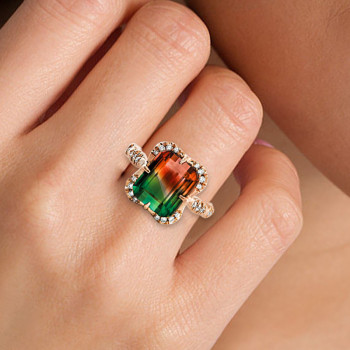 6ct Emerald Cut Bicolor Tourmaline Engagement Ring