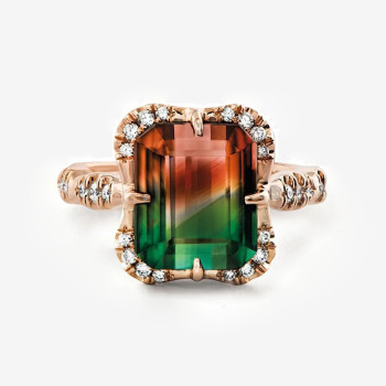 6ct Emerald Cut Bicolor Tourmaline Engagement Ring