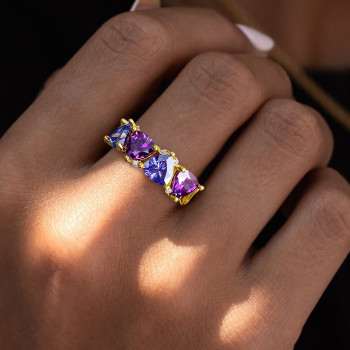3.8ctw Tanzanite Blue Sapphire and Amethyst Wedding Band