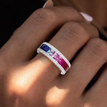 5.1ctw Princess Cut Rainbow Sapphire Eternity Ring