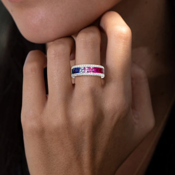 5.1ctw Princess Cut Rainbow Sapphire Eternity Ring