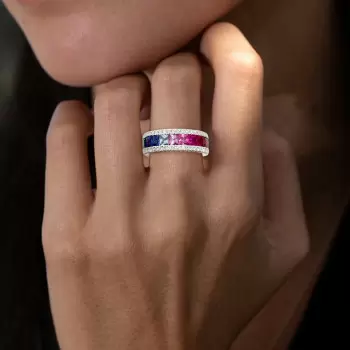 5.1ctw Princess Cut Rainbow Sapphire Eternity Ring