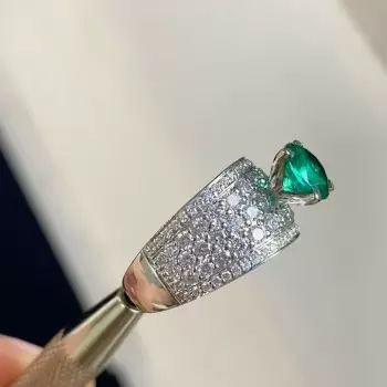 2ct Round Cut Emerald Paved Engagement Ring