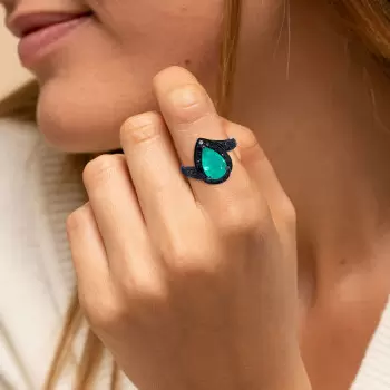 3ct Halo Pear Cut Emerald Engagement Ring